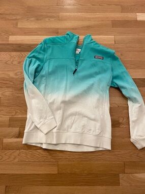 Vineyard Vines Teal to White Ombre Quarter-Zip Pullover